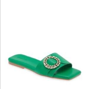 Open Edit Lely NWT Flat Sandals with Silver Buckle in Kelly Green. No Box